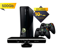Xbox 360 Slim 500Gb + 2-й геймпад + KINECT + 10 игр